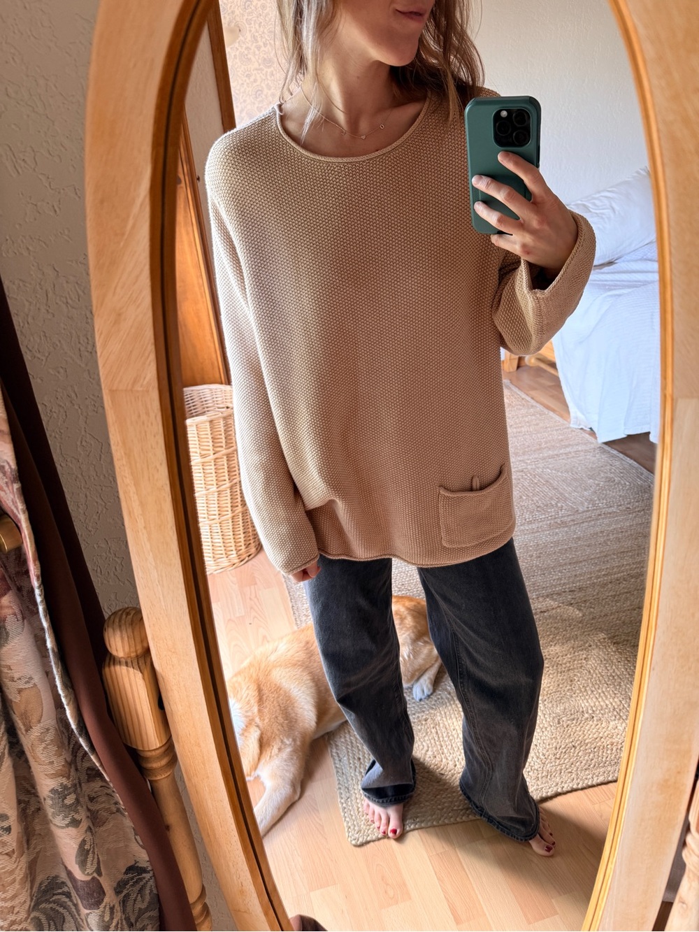 Vintage beige roll neck waffle knit sweater